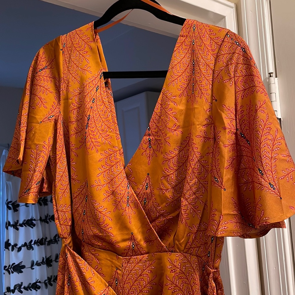 Hello Molly Crushed Orange Deep V Romper